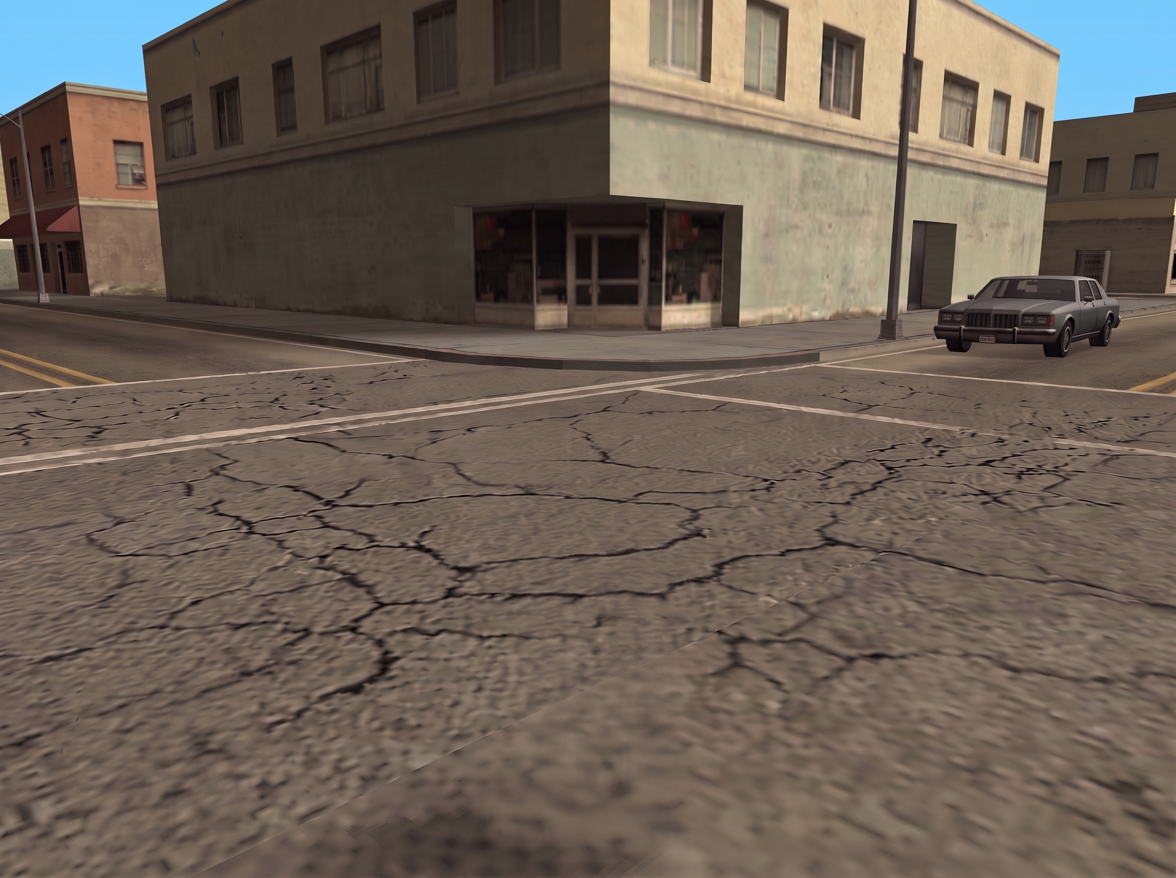 Empty low-poly city street stage