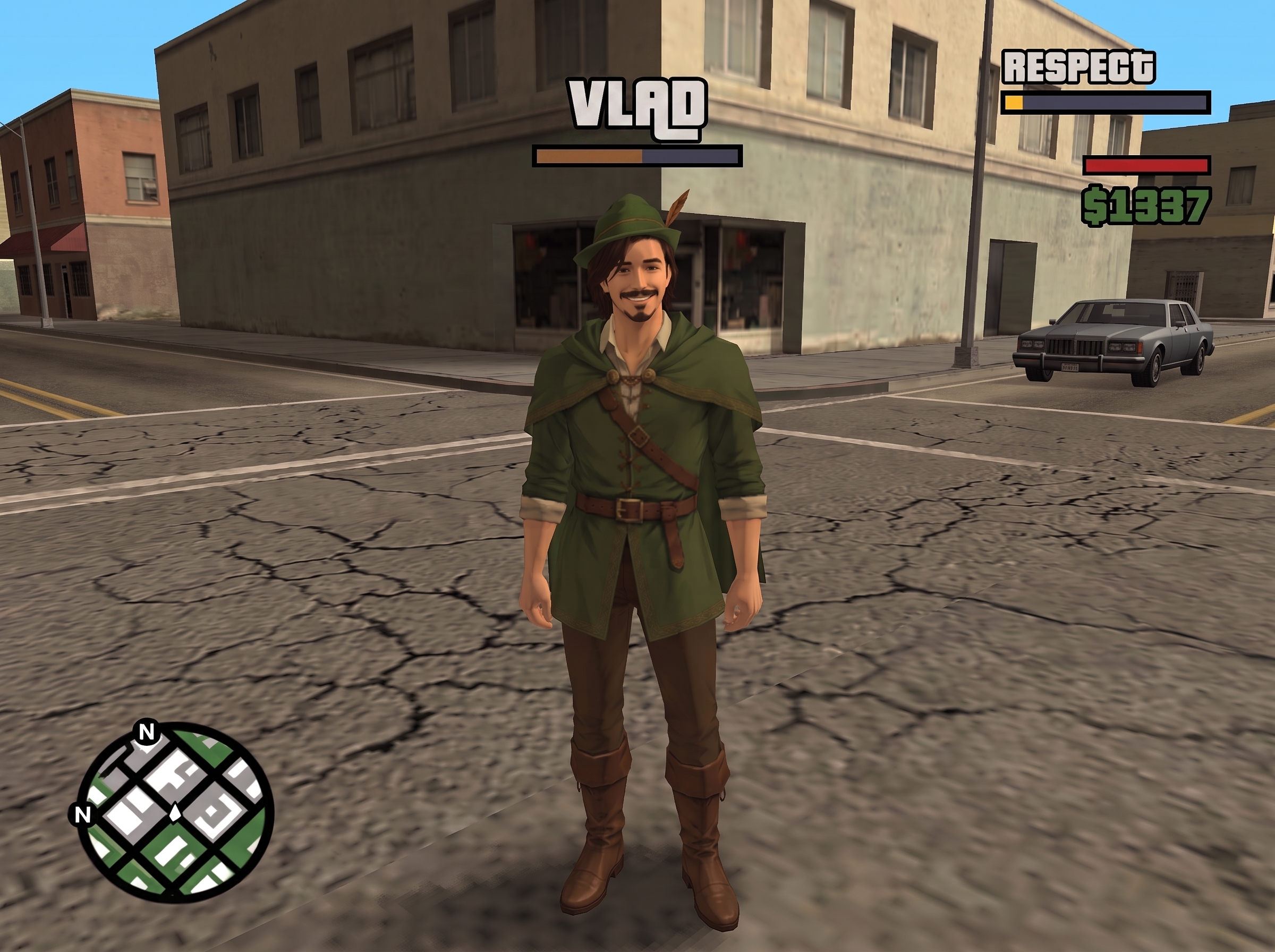 Vlad standing on a low-poly city street